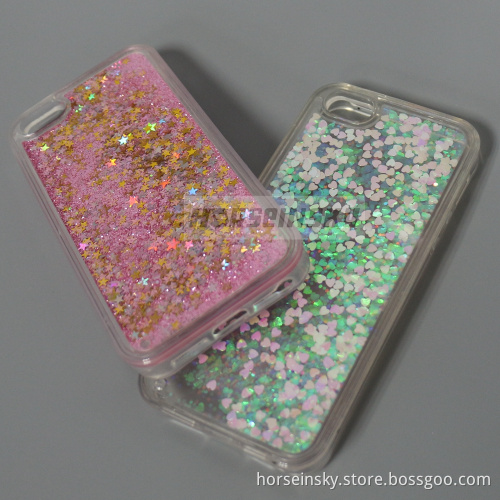 Shining Liquid Quicksand Flow Case Transparent Liquid Glitter PC Phone Case for iPhone5